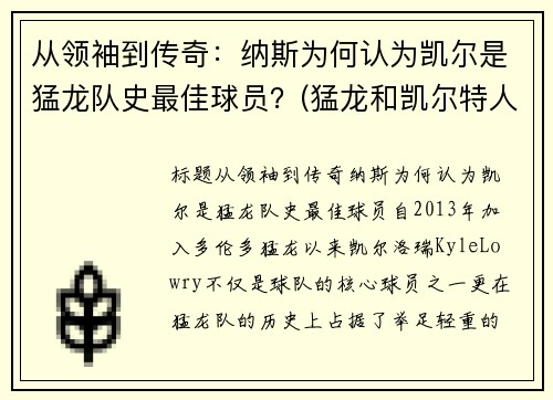 从领袖到传奇：纳斯为何认为凯尔是猛龙队史最佳球员？(猛龙和凯尔特人比赛录像)